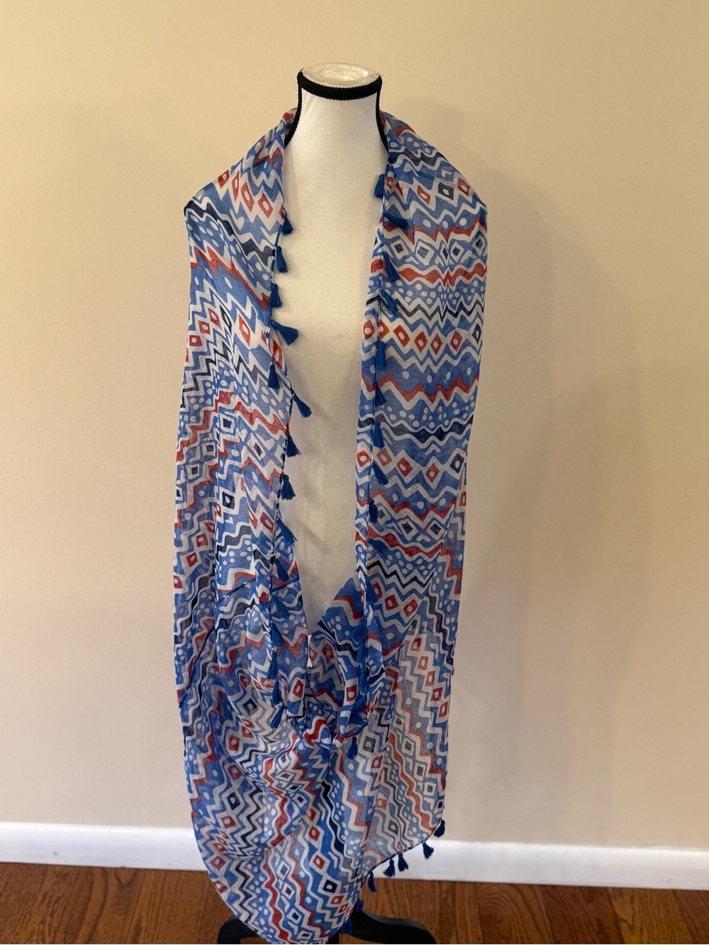 Lightweight Blue Patterned Infinity Scarf - Picture 3 of 3